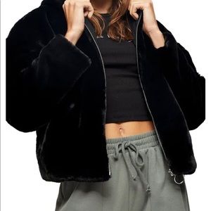 Topshop Faux Fur Zip Hoodie